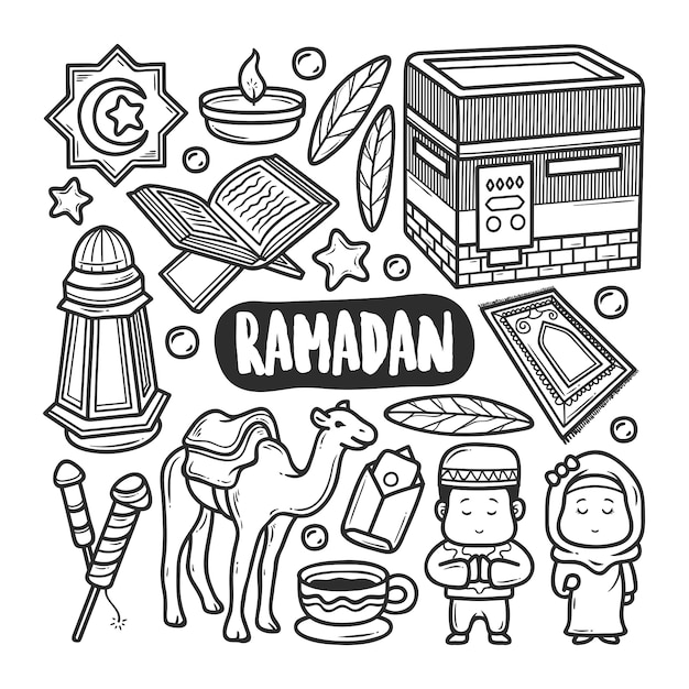 Ic nes Ramadan  Doodle Dessin  Main Coloriage  Vecteur Premium