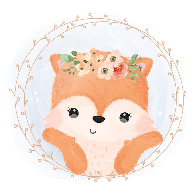 Illustration Adorable Bebe Renard A L Aquarelle Vecteur Premium