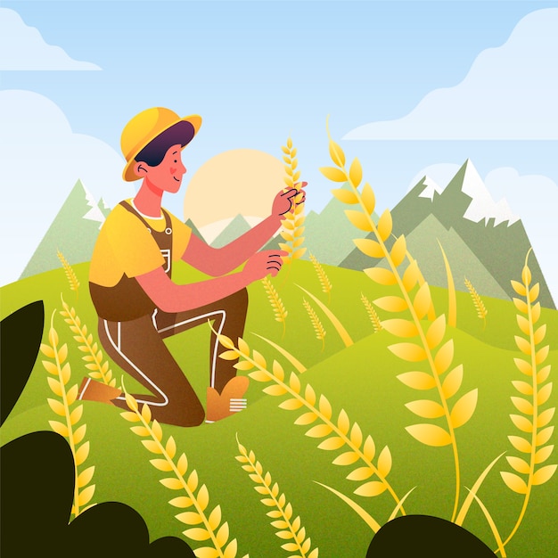 Illustration De L'agriculteur Sur Le Terrain | Vecteur Gratuite