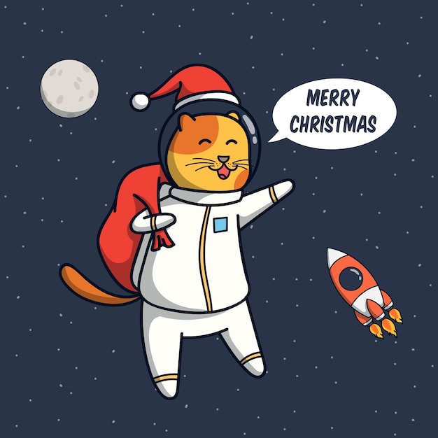 Illustration D Astronaute Drole De Chat Avec Le Concept De Noel Vecteur Premium