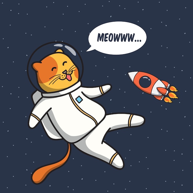 Illustration D Astronaute Drole De Chat Flottant Dans L Espace Vecteur Premium