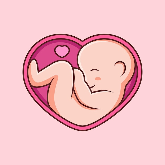 Illustration De Bebe Dans Un Ventre Avec Jolie Pose Et Amour Isole Sur Fond Rose Vecteur Premium