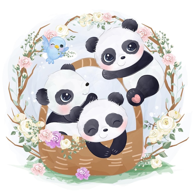 Illustration De Bebe Panda Mignon Jouant Ensemble Vecteur Premium