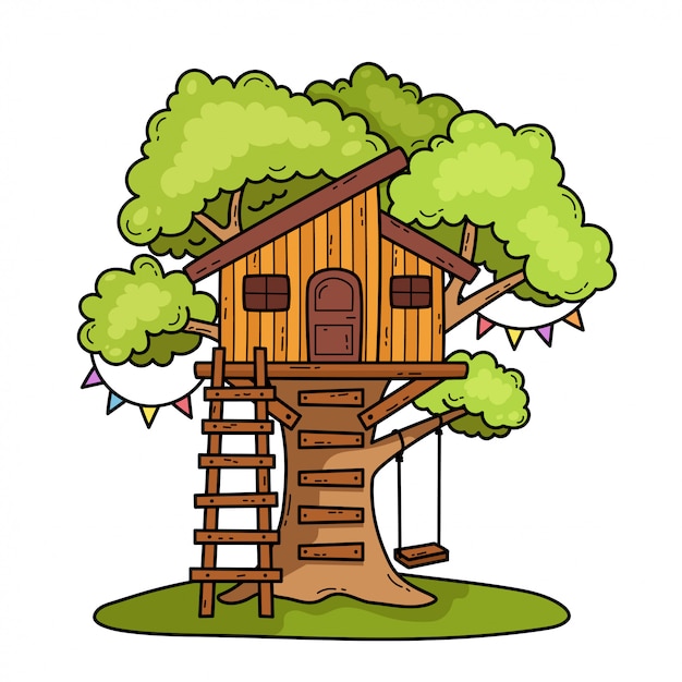 Illustration De La Cabane Dans Les Arbres Vecteur Premium