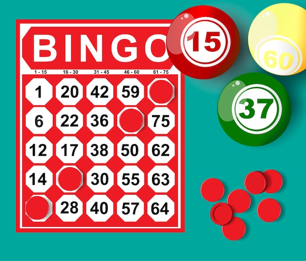 Illustration De La Carte De Bingo Et De La Balle Vecteur Premium