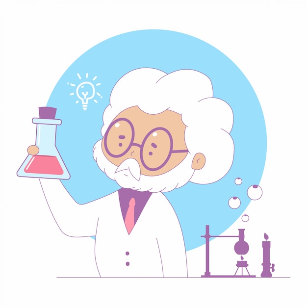 Illustration De Concept De Dessin Anime Scientifique Avec Professeur En Laboratoire Vecteur Premium