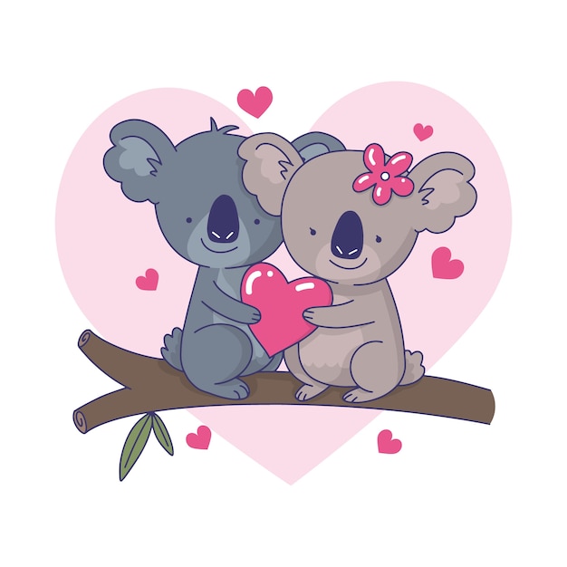 Illustration De Couple Koala Mignon Vecteur Premium