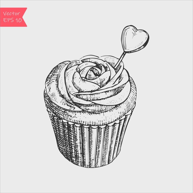 Illustration De Croquis Noir Et Blanc De Vecteur De Petit Gateau Sucre Cremeux Mignon Vecteur Premium