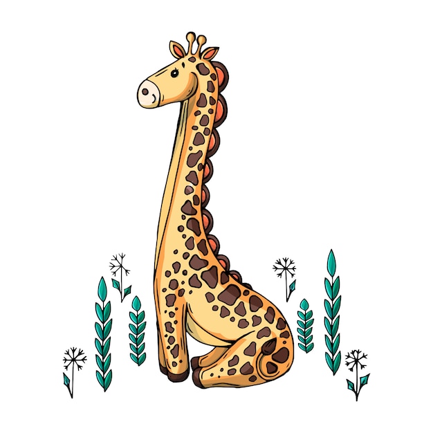 Illustration De Dessin Anime De Couleur Vecteur D Une Girafe Vecteur Premium