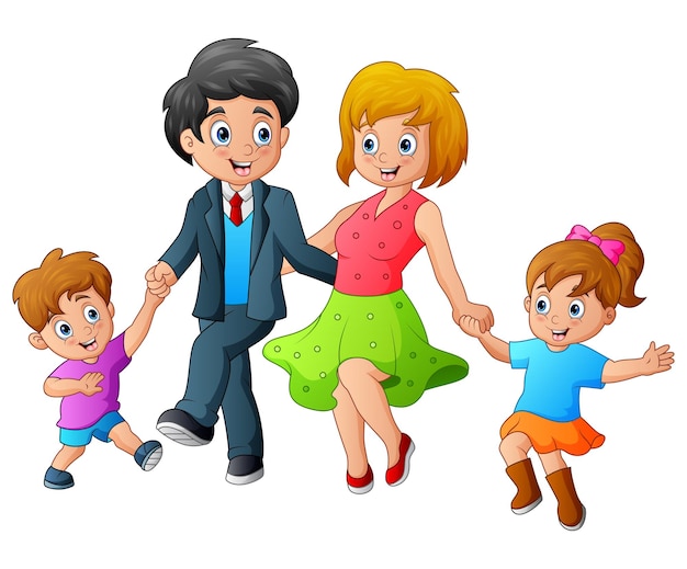 Illustration De Dessin Anime D Une Danse De Famille Heureuse Vecteur Premium