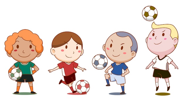 Illustration De Dessin Anime De Joueurs De Football Mignon Vecteur Premium