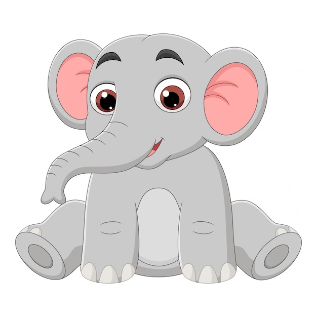 Illustration De Dessin Anime Mignon Bebe Elephant Assis Sur Fond Blanc Vecteur Premium