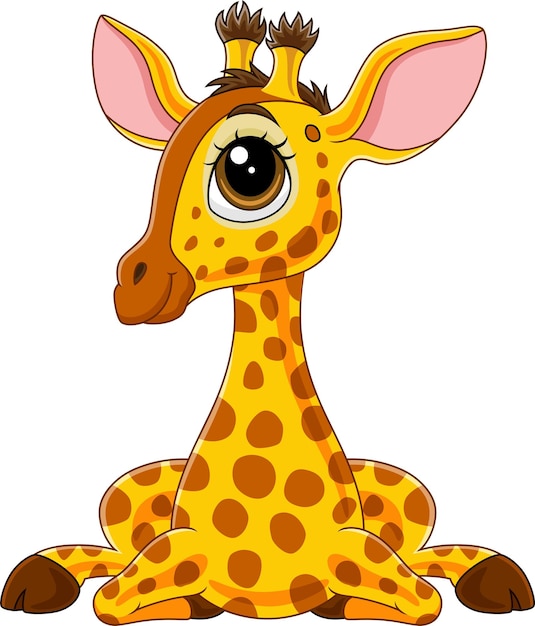 Illustration De Dessin Anime Mignon Bebe Girafe Assis Vecteur Premium