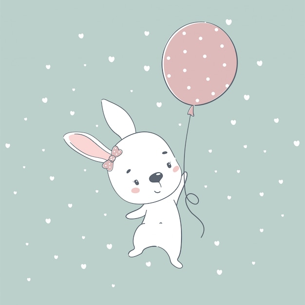 Illustration De Dessin Anime Mignon Bebe Lapin Illustration Dans Le Style De Dessin A La Main Vecteur Premium