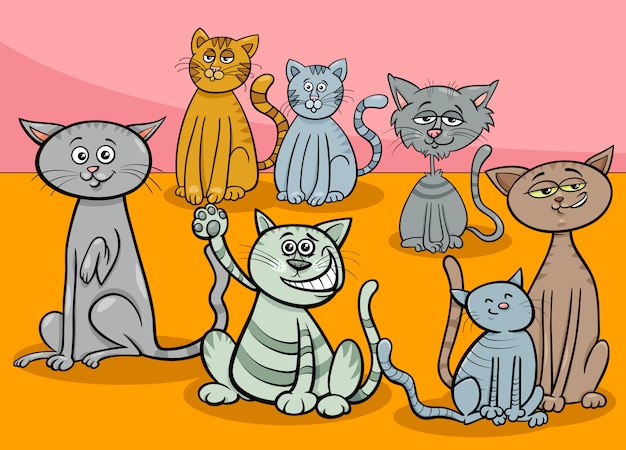 Illustration De Dessin Anime Pour Le Groupe De Chats Vecteur Premium