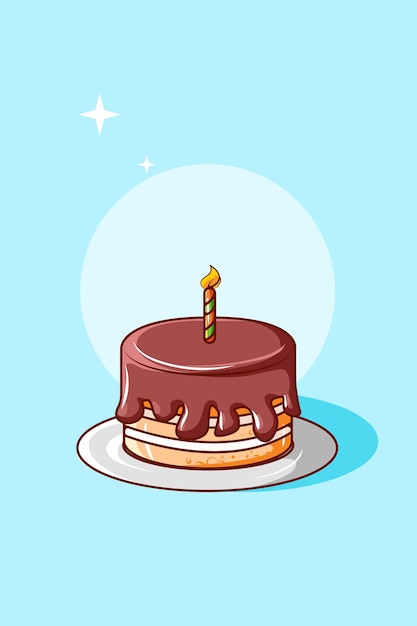 Illustration De Dessin Anime Simple Gateau D Anniversaire Au Chocolat Vecteur Premium