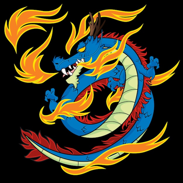 Illustration De Dragon Bleu Vecteur Premium