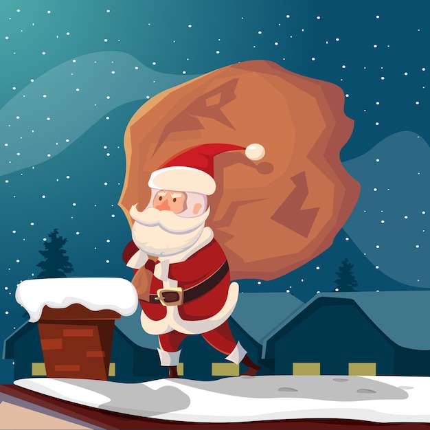 Illustration Drole De Pere Noel Sur Le Toit Vecteur Gratuite