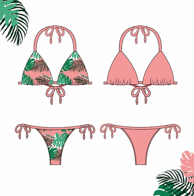 Illustration Du Bikini Féminin Maillot De Bain Bikini Rose Pour L été Modèle De Croquis Plat