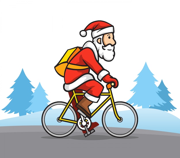 Illustration Du Pere Noel A Velo De Route Vecteur Premium