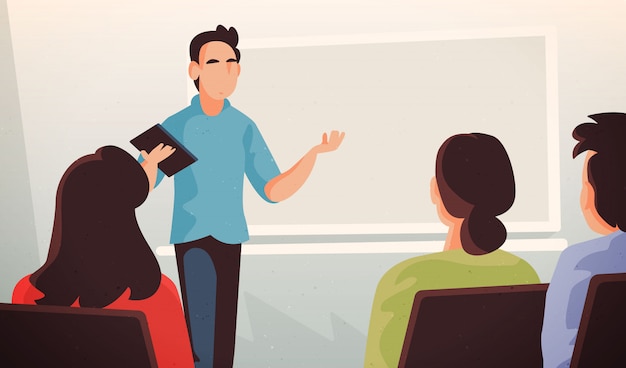 Illustration d'un enseignant de collège avec des anciens Vecteur Premium