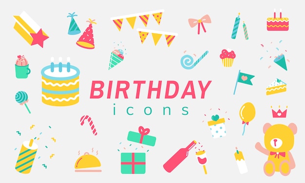 Illustration Ensemble D Icones D Anniversaire Vecteur Gratuite