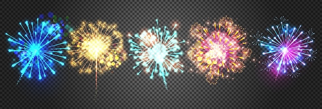 Illustration de feux d'artifice de pétillantes lumières de pétard. Vecteur gratuit