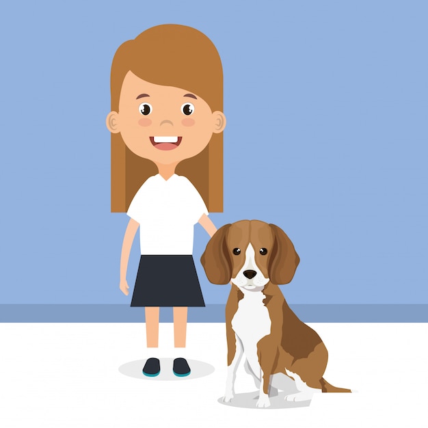 Illustration D Une Fille Avec Un Personnage De Chien Vecteur Gratuite