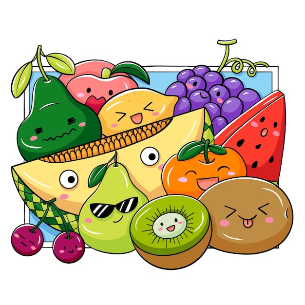 Illustration De Fruits De Dessin Anime Doodle Vecteur Premium