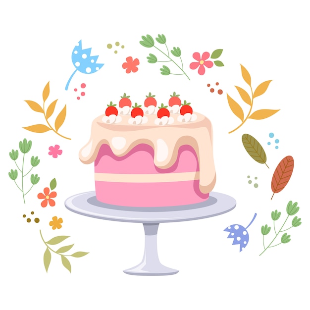 Illustration De Gateau Et Fleur Vecteur Premium Illustration De Gateau Et Fleur Vecteur Premium