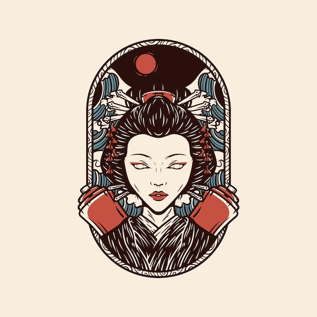 Illustration De Geisha Japonaise Avec Style Vintage Vecteur Premium