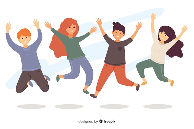 Illustration d'un groupe de jeunes sautant Vecteur gratuit