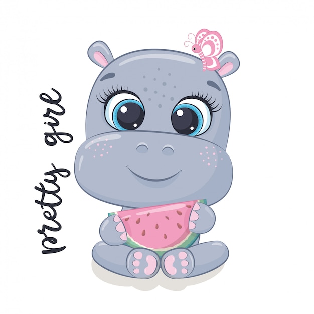 Illustration D Hippopotame Bebe Mignon Vecteur Premium