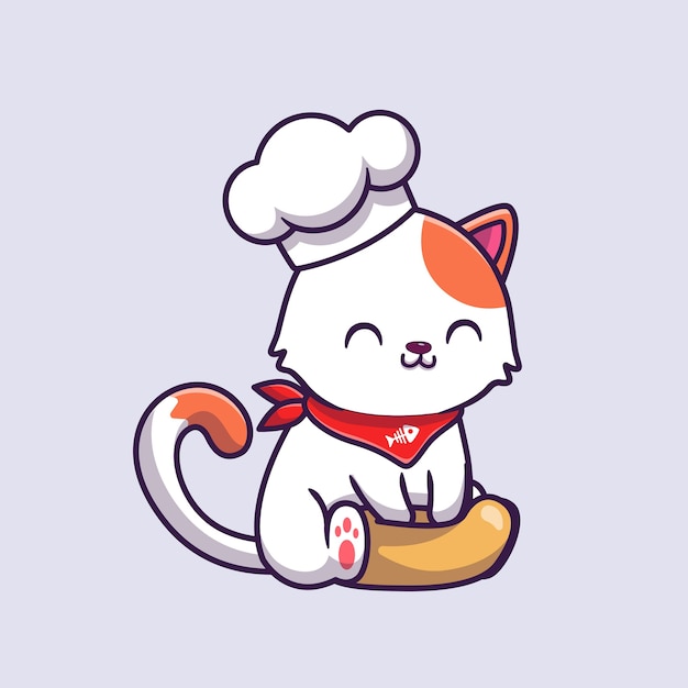 Illustration D Icone De Dessin Anime De Cuisine De Chef De Chat Mignon Vecteur Premium