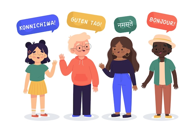 Illustration De Jeunes Parlant Dans Différentes Langues Vecteur gratuit