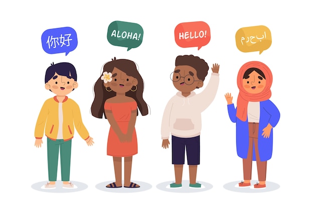 Illustration De Jeunes Parlant Dans Différentes Langues Vecteur gratuit