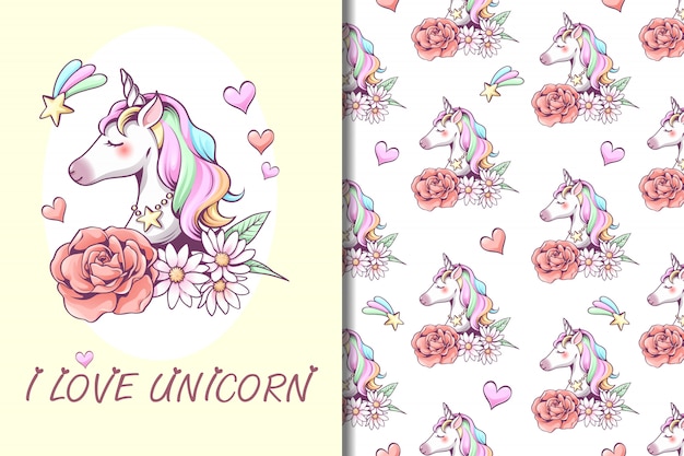 Illustration de licorne et modèle sans couture ...