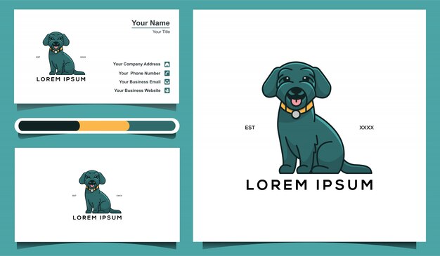 Illustration Logo Mignon De Chien Et Modele De Conception De Carte De Visite Vecteur Premium