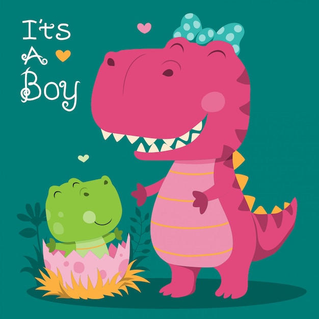 Illustration De Maman Et Bebe Dinosaure Mignon Vecteur Premium