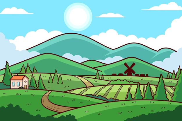 Illustration De Paysage De Campagne Design Plat | Vecteur Gratuite