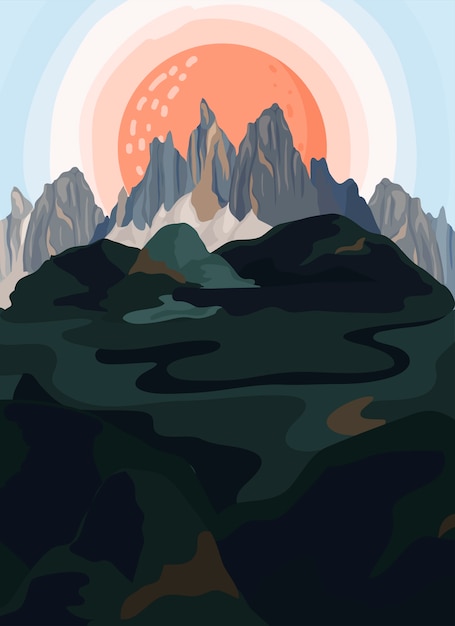 Illustration De Paysage De Montagne Peinte | Vecteur Gratuite