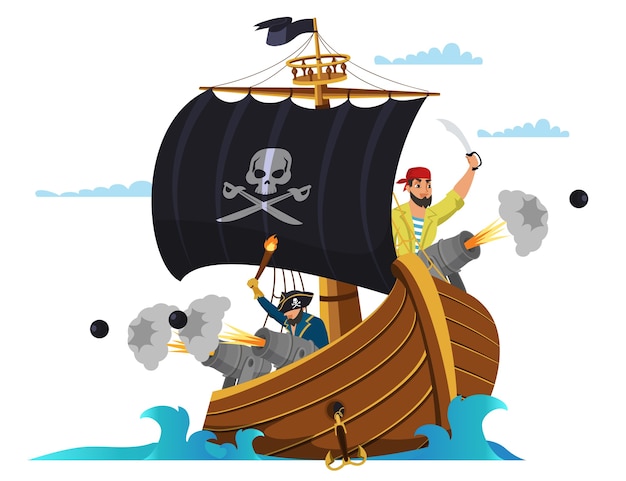 Illustration Plate De Bateau Pirate Pirates Personnages De Dessins Animés De Boucaniers 4118