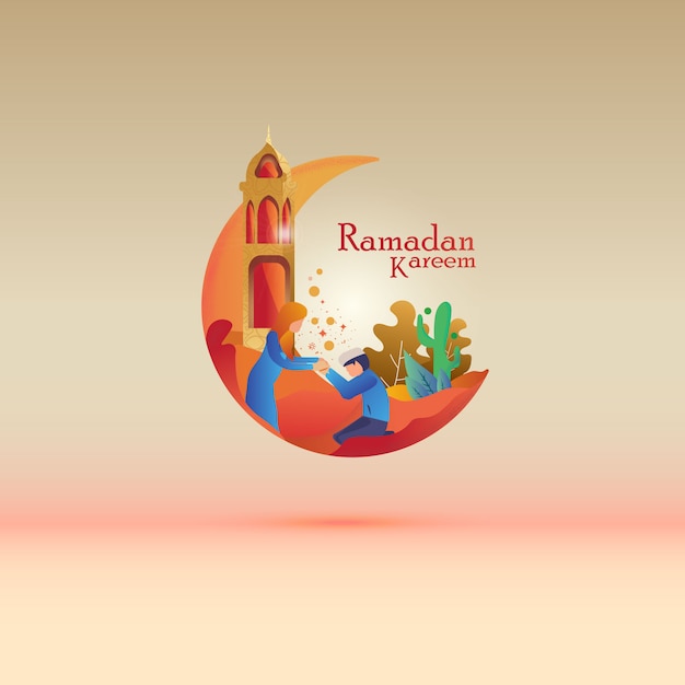 Illustration de plate pour poste de voeux de ramadan islamique Vecteur Premium