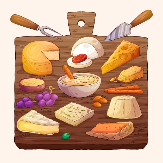 Illustration De Plateau De Fromages Dessiné à La Main Vecteur Gratuite