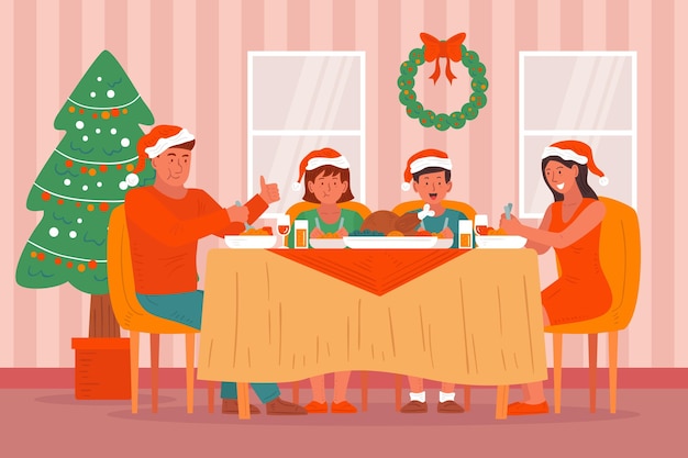 Illustration De Scène De Dîner De Noël | Vecteur Gratuite