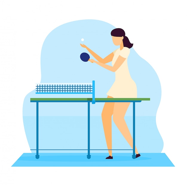 Illustration De Sportif Personnage De Dessin Anime Jeune Femme Jouant Au Tennis De Table De Ping Pong Avec Une Raquette Sur Blanc Vecteur Premium