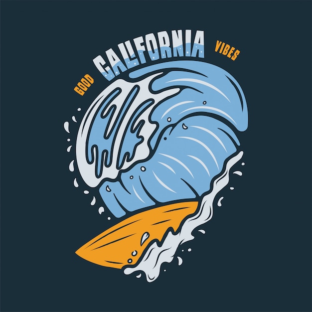 Illustration De Surf Vintage Bonne Citation De Typographie California Vibes Vecteur Premium