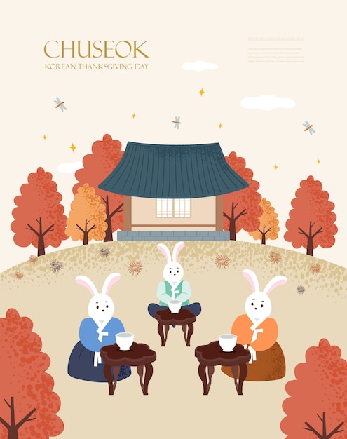Illustration De La Tradition Coreenne Chuseok Joyeux Jour De Thanksgiving Coreen Vecteur Premium