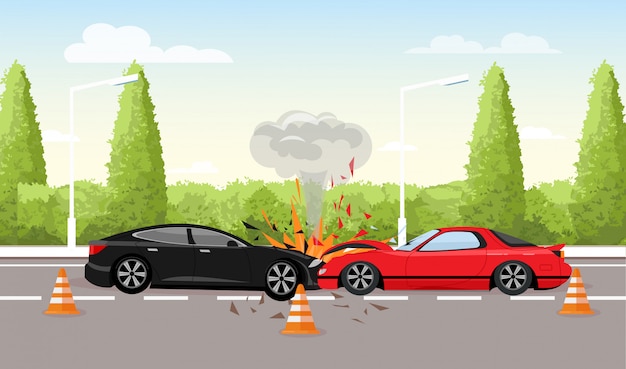 Illustration Vectorielle D Un Accident De Voiture Sur La Route