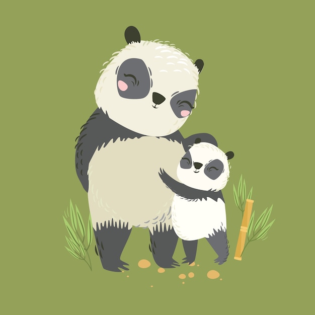 Illustration Vectorielle Des Animaux Gros Panda Maman Et Bebe Beau Calin L Amour D Une Mere Ours Sauvage Vecteur Premium